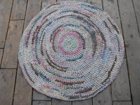 round vintage 1930's cotton rag rug, hand-crocheted