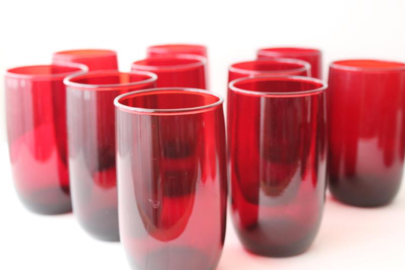 royal ruby red glass roly poly tumblers, Anchor Hocking drinking glasses set of 10