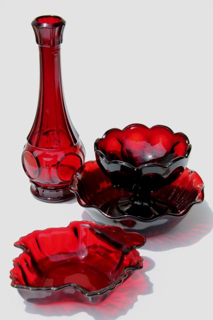 ruby red glass, instant collection of bowls & vases - vintage glassware lot 
