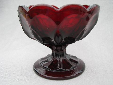 ruby red glass, pair of candy dishes
