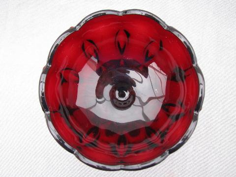 ruby red glass, pair of candy dishes