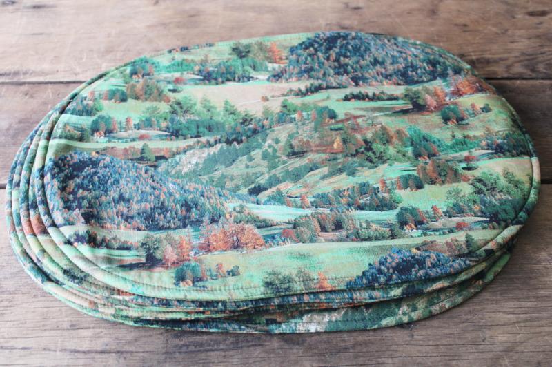 rural countryside print cotton placemats, set of six vintage place mats