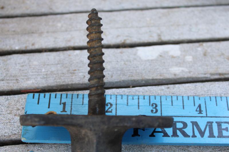 rustic antique iron hooks, curved pigtail shape primitive barn