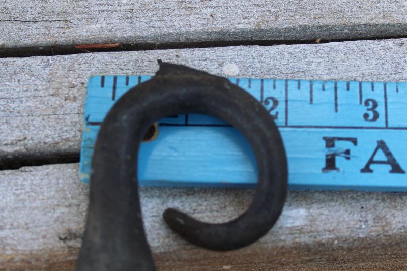 rustic antique iron hooks, curved pigtail shape primitive barn