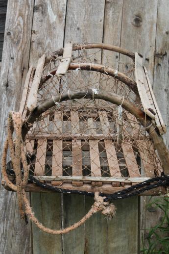 rustic antique wood cage turtle trap or fish trap, like a small lobster trap