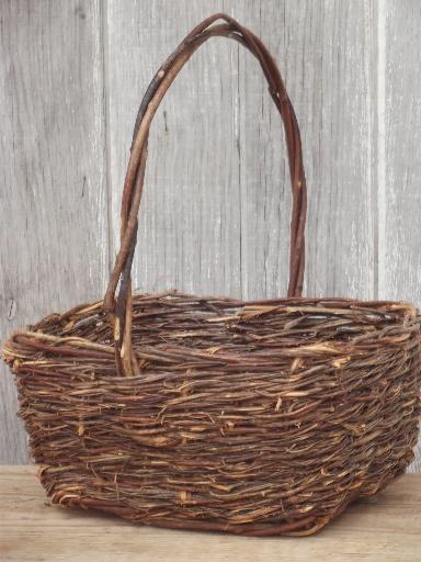 rustic baskets lot, woodland style bark & twig  woven wicker baskets