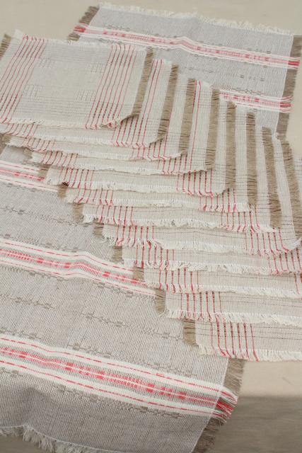 rustic farmhouse vintage flax linen hand woven table runner & napkins made in Poland