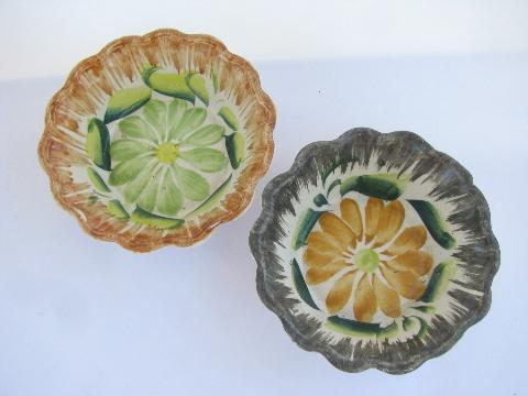 rustic hand-painted pottery bowls w/ big flowers, vintage Italy? old Mexico?
