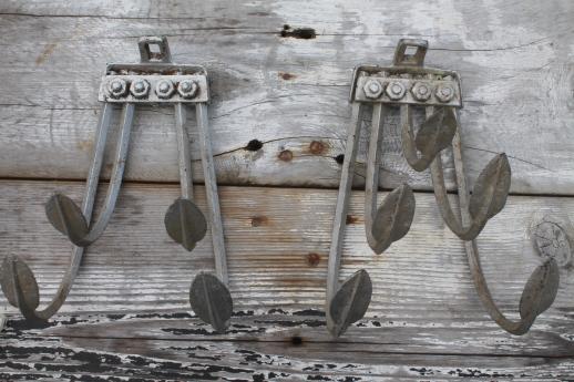rustic iron hand cultivators w/ wrought iron tines for primitive wall racks lot of 2
