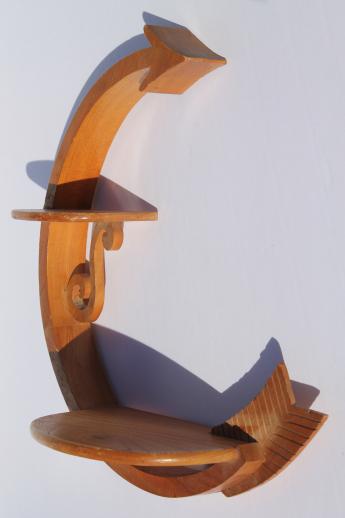 rustic modern vintage curved wood arrow wall shelf, half moon shelf for miniatures