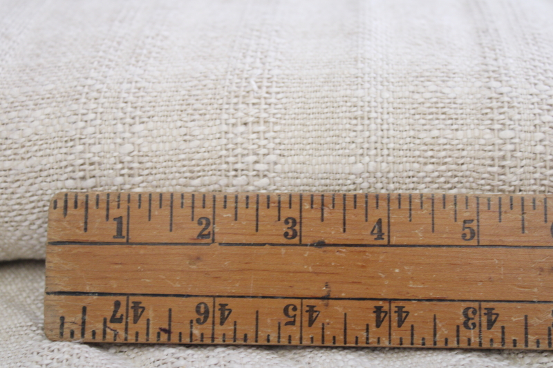 rustic natural linen weave fabric, MCM vintage decorator drapery fabric w/ chunky handwoven look