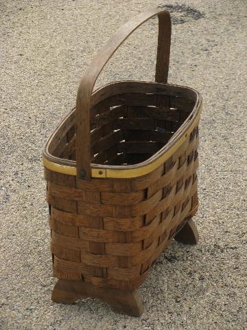 rustic old splint needlework basket for mending, sewing, knitting