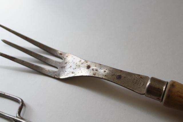 rustic old toasting forks & unusual meat fork, antique vintage kitchen utensils