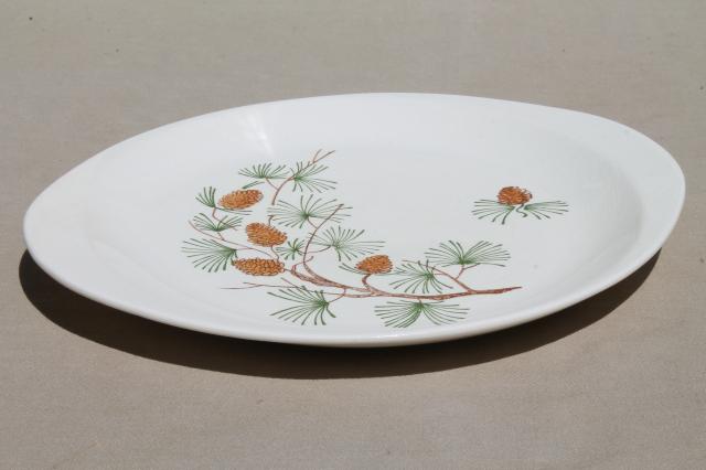 rustic pine cone pinecones china cake plate or platter, mid-century vintage