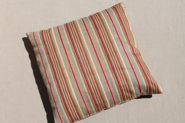 rustic primitive vintage feather pillows w/ old wide brown striped ticking