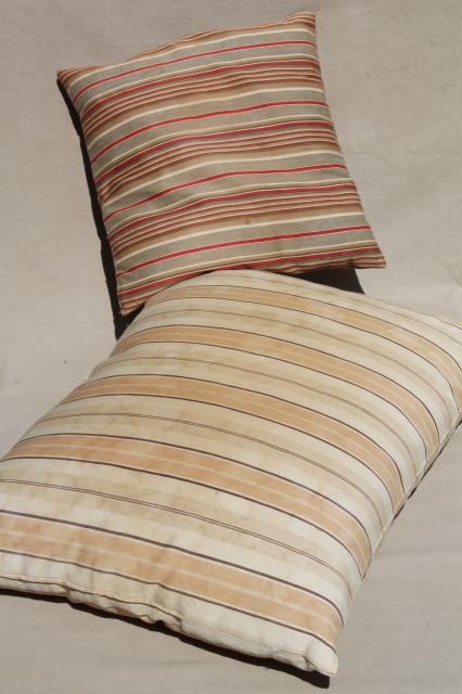 rustic primitive vintage feather pillows w/ old wide brown striped ticking
