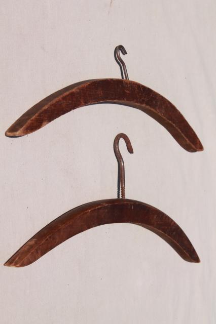 rustic primitive vintage make do wood clothes hangers w/ large hooks 