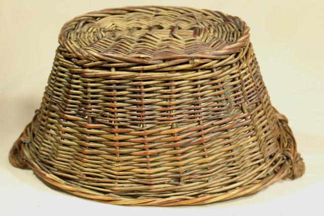 rustic primitive woven basket, childs size vintage wicker laundry basket