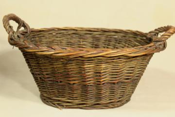 Vintage Wicker Woven Basket With Handles Large Oval Basket Rustic Woven Basket Vintage Woven Picnic bag Easter Basket Farmhouse Basket