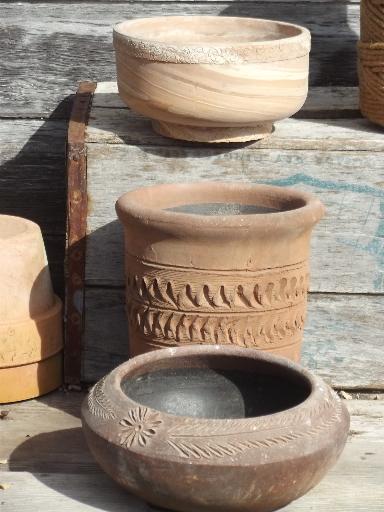 rustic vintage Italian pottery garden pots, terracotta planters lot 