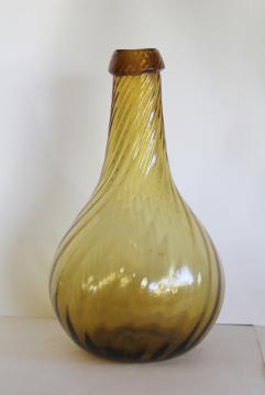 rustic vintage amber glass demijohn, huge hand blown glass wine bottle, floor vase