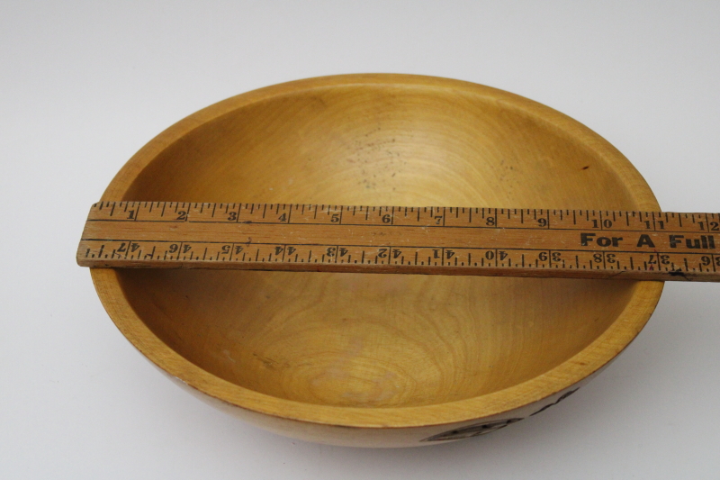 rustic vintage carved wood salad bowl w/ original label made in Milwaukee Wisconsin