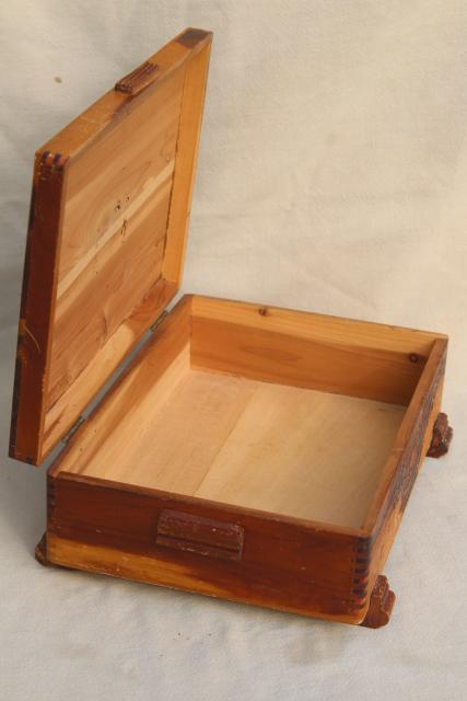 rustic vintage cedar wood keepsake boxes, shabby chic cottage print jewelry boxes