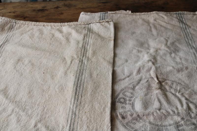 rustic vintage cotton grain sacks, aqua grey stripe seamless homespun feedsack fabric