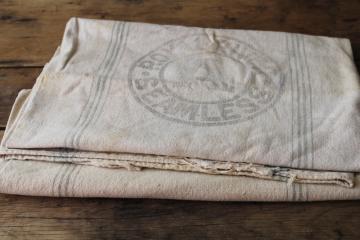 rustic vintage cotton grain sacks, aqua grey stripe seamless homespun feedsack fabric