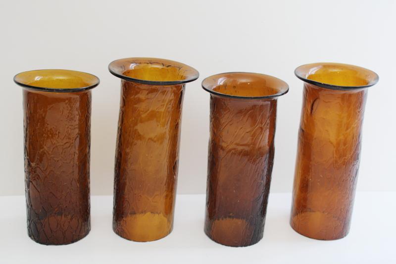rustic vintage hand blown glass hurricane shades for lamp or candles, amber crackle glass