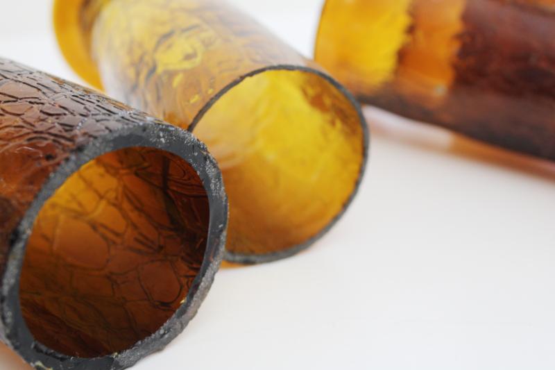 rustic vintage hand blown glass hurricane shades for lamp or candles, amber crackle glass