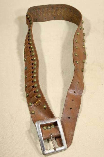rustic vintage leather cartridge belt, mid-century hunting / cowboy gear