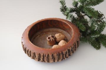 rustic vintage live edge wood log nut bowl for planter or centerpiece display