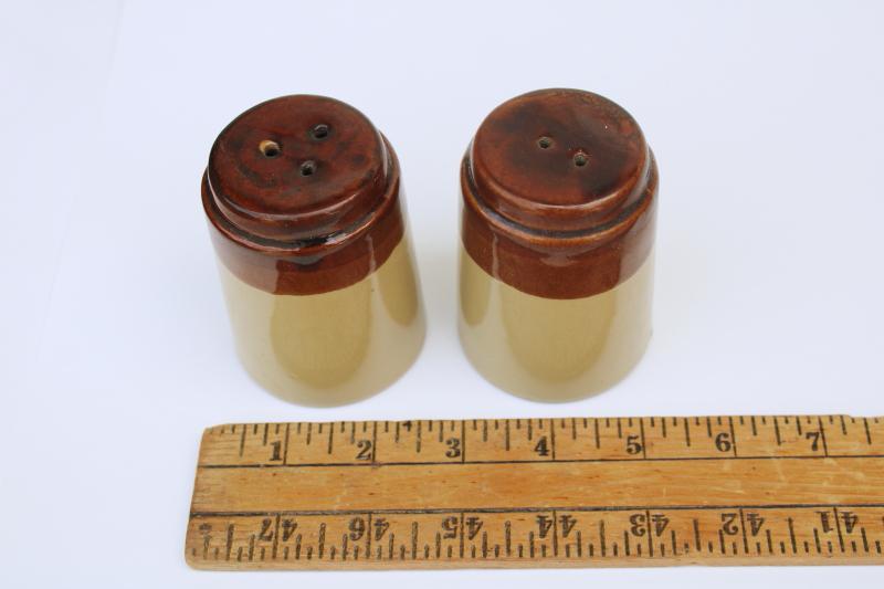 rustic vintage stoneware pottery S&P shakers, large salt and pepper set for kitchen or table
