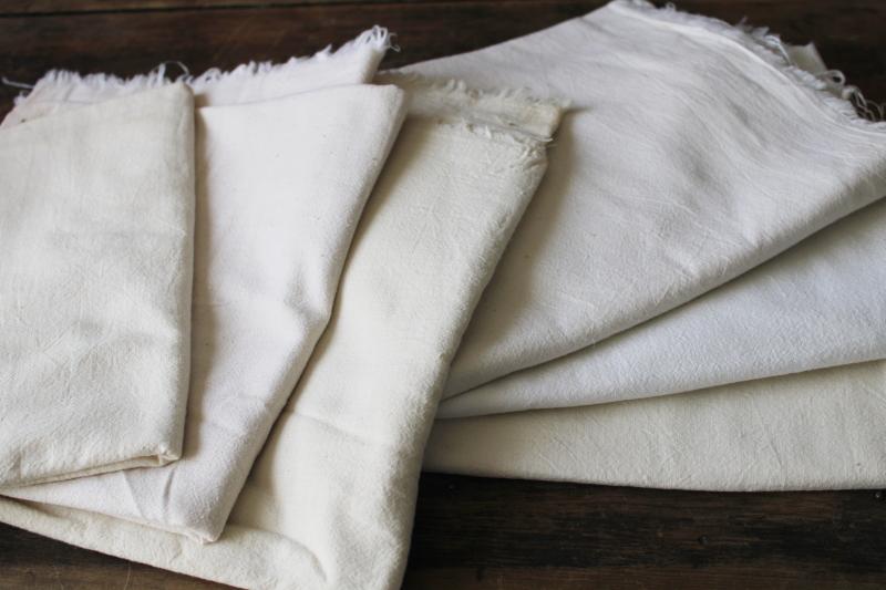 rustic vintage unbleached cotton feed flour sacks lot, plain unprinted grain bag fabric