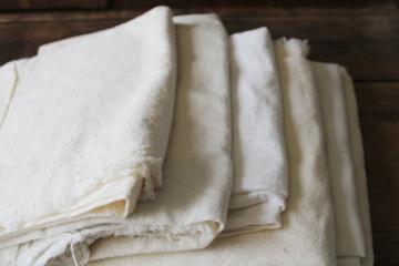 rustic vintage unbleached cotton feed flour sacks lot, plain unprinted grain bag fabric