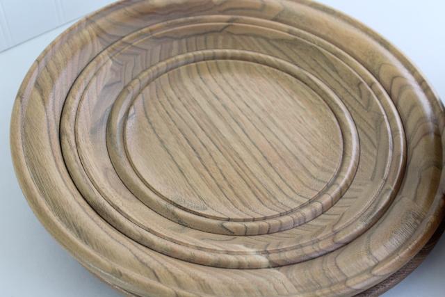 rustic vintage wooden trenchers, harvest table charger plates crafted from different woods