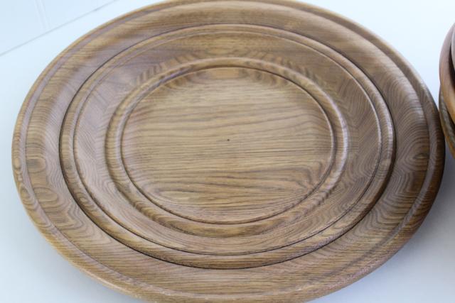 rustic vintage wooden trenchers, harvest table charger plates crafted from different woods