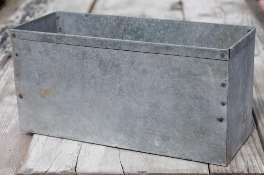 rustic vintage zinc planter, old farm primitive galvanized metal flower box