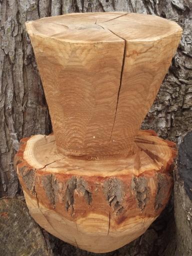 rustic wood log mushroom garden ornament, chainsaw carving hand carved art
