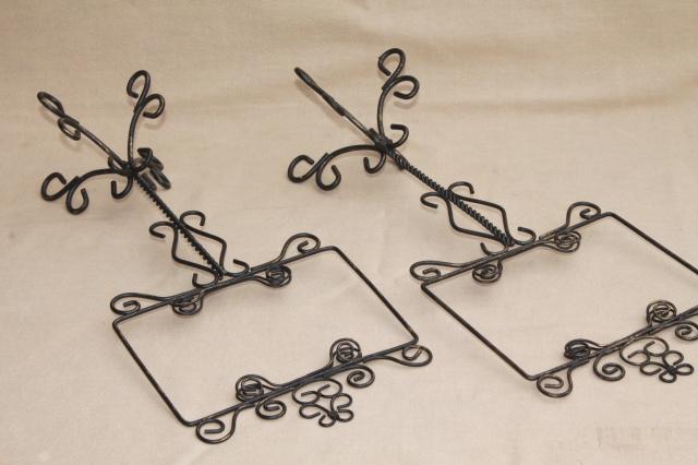 rustic wrought wire sign holder stands for wedding tables, postcards or store display signs