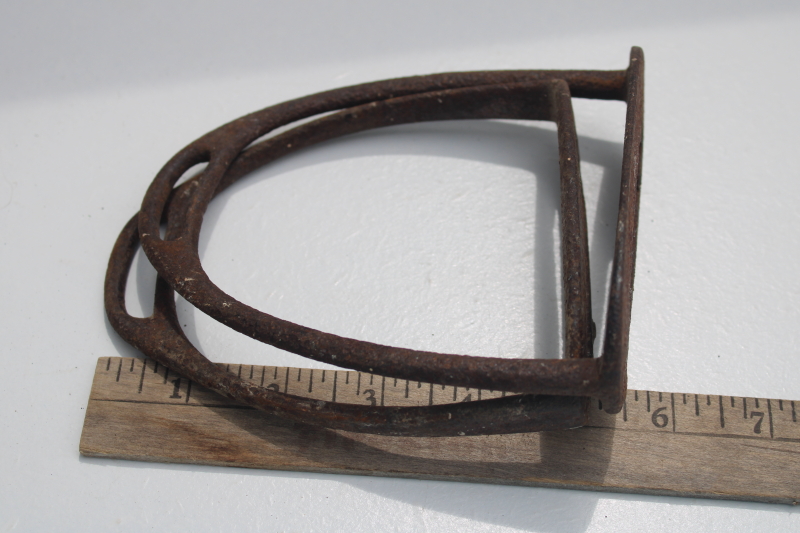 rusty crusty old antique metal stirrups, vintage horse tack for display ...