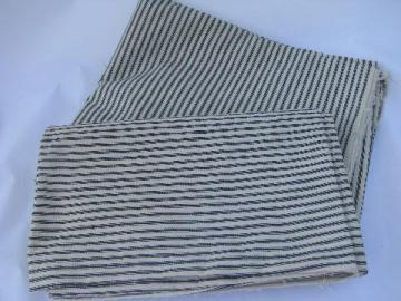 salvaged antique vintage cotton ticking fabric, primitive indigo stripe