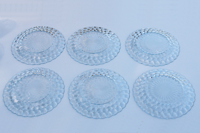 sapphire blue depression glass dishes set for six Anchor Hocking bubble pattern
