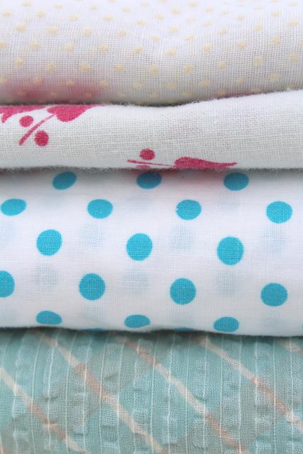 scrap lot vintage cotton feedsack & fabric, polka dots, print plisse, dotted swiss