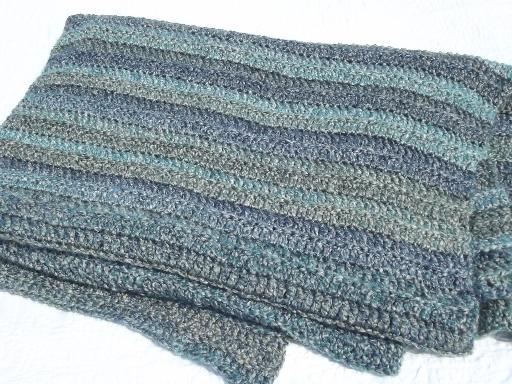 sea and sky blue and grey shades throw blanket, soft fuzzy crochet afghan