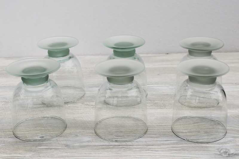 sea glass green frosted glass footed tumblers, big chunky modern drinking glasses
