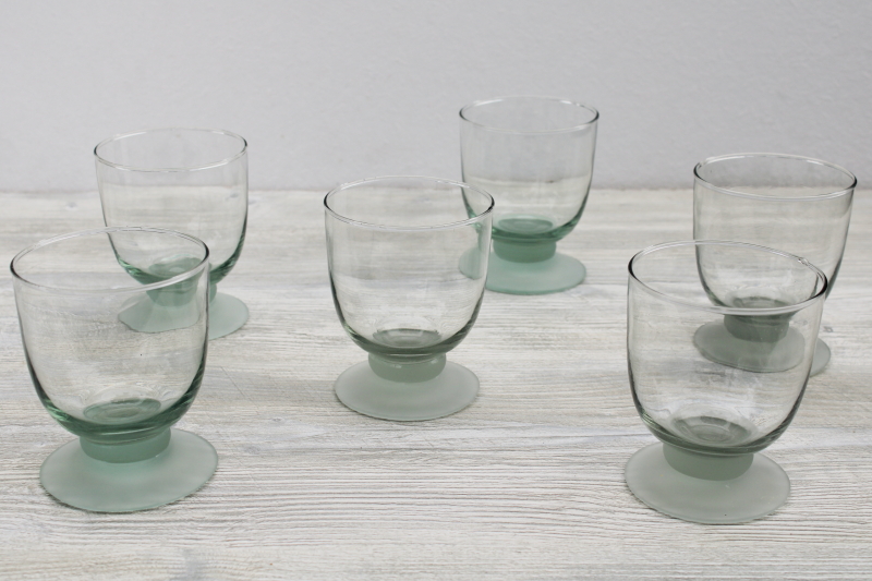sea glass green frosted glass footed tumblers, big chunky modern drinking glasses