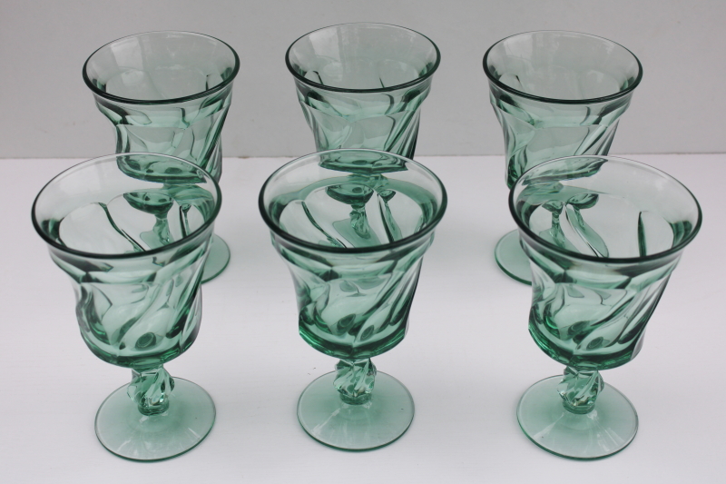 sea glass green vintage Fostoria Jamestown water glasses or large wine goblets set
