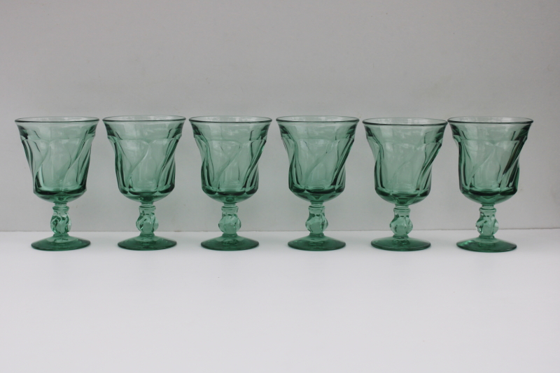 sea glass green vintage Fostoria Jamestown water glasses or large wine goblets set